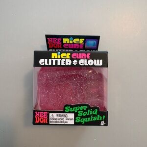 Nee Doh Glitter & Glow Cube PINK Super Solid Squish